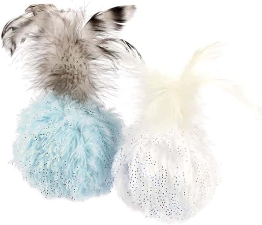 P.L.A.Y. Cute Cat Toys - Holiday & Christmas Themed Organic Catnip Filled Toy, Great for Adult Cats and Kittens - Machine Washable, Recycled Materials, Rattles, Feathers (Balls of Furry, Set of 2)