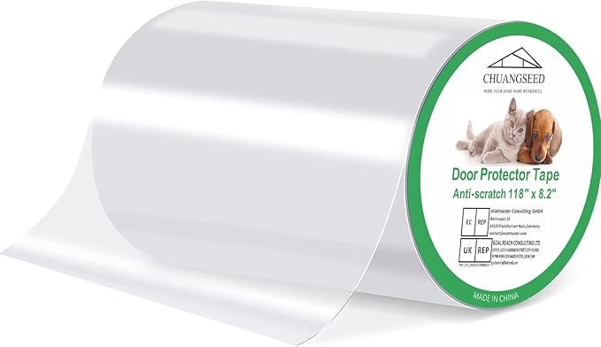 Door Protector from Dog Scratching 118" x 8.2" Cat Scratch Door Frame Single Side Adhesive Protector Anti Dog Scratch Door Guard for Dogs Clear CHUANGSEED