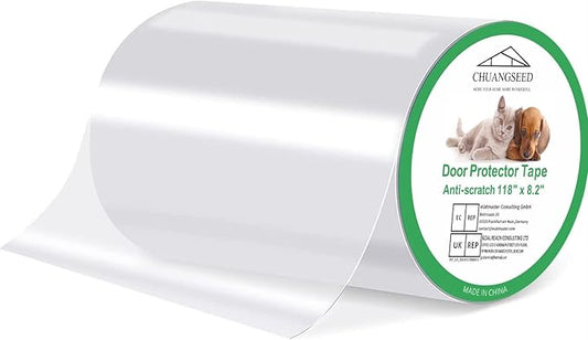 Door Protector from Dog Scratching 118" x 8.2" Cat Scratch Door Frame Single Side Adhesive Protector Anti Dog Scratch Door Guard for Dogs Clear CHUANGSEED
