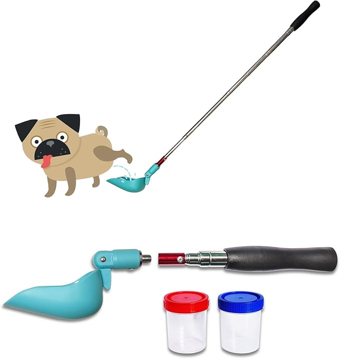 QMARK Telescopic Urine Collector, Reusable Dog Urine Sample Catcher, Cat Pee Stick for Veterinary Supplies, with 2 Collection Cups (Rotatable)
