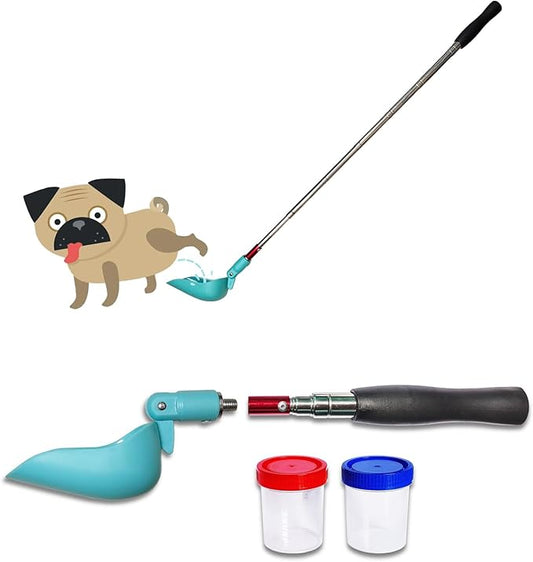 QMARK Telescopic Urine Collector, Reusable Dog Urine Sample Catcher, Cat Pee Stick for Veterinary Supplies, with 2 Collection Cups (Rotatable)
