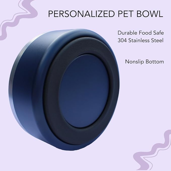 Custom Dog Bowl with Paws and Name - Engraved, Nonslip, Personalized, Custom Cat Bowl, 304 Stainless Steel, Feeding, Pet Supplies (Black, Small -18oz)
