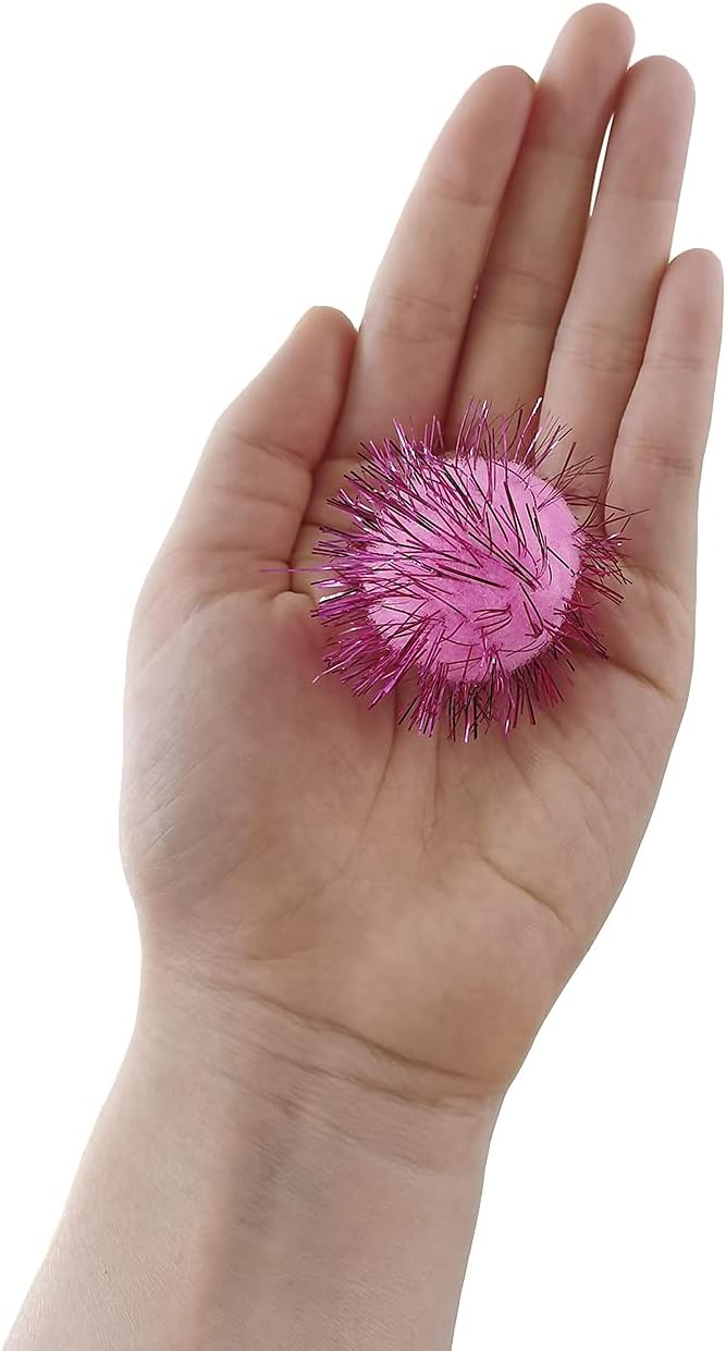 1.8 Inch Assorted Color Flash Ball Cat's Favorite Toy Ball Tinsel Pom Poms Flash for Kittens Exercise and Multiple Cats Play and Chase, 100Pcs