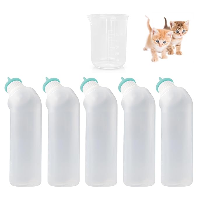 5Pack Kitten Bottle for Nursing Puppy Milk Kitten Bottles Feeding Kit Silicone Nipple for Newborn Pets Kittens, Puppy,Squirrel (Green)