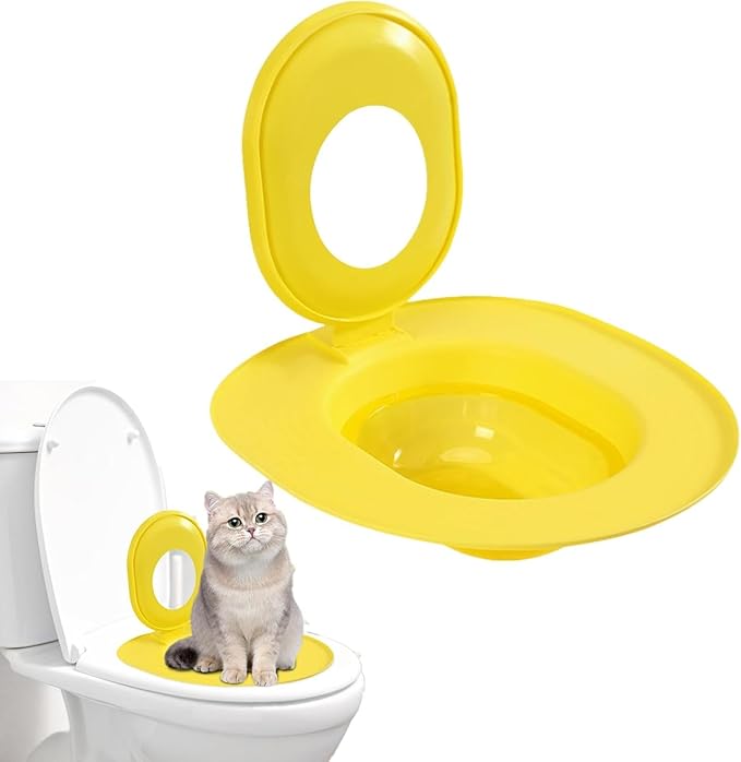 Cat Toilet Seat Training Kit,Removable Pet Toilet Training System,Washable Cleaning Pad for Cats,Reusable Plastic Trainer for Pet Cleaning,Portable Trainer for Home Pet Shop Pet Care (Yellow)
