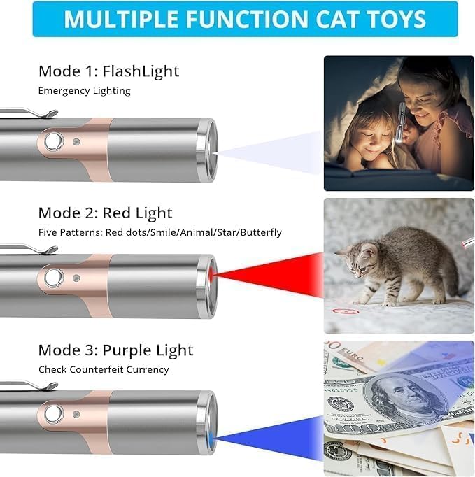 Cat Toy, 2 Pieces USB Rechargeable, Long Range 5 Modes, Interactive Kitten Cat Mouse Toy for Indoor Cat and Dog Chase Play