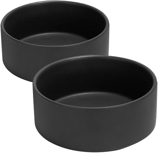 SPUNKYJUNKY 28.7OZ Ceramic Dog and Cat Bowl, Modern Cute Weighted Food Water Bowl for Replacement Black (2 Pack)