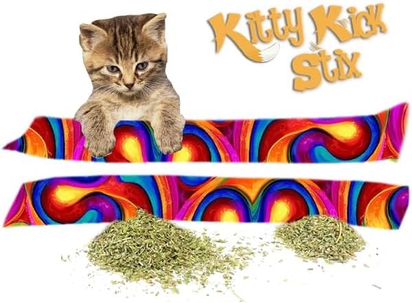 Kitty Kick Stix 15" Catnip Kicker Toy – Set of 2 | Handmade in USA | Interactive Cat & Kitten Toy | Durable Kicker Packed with 100% Potent Catnip for All Breeds (Paintery Swirls)