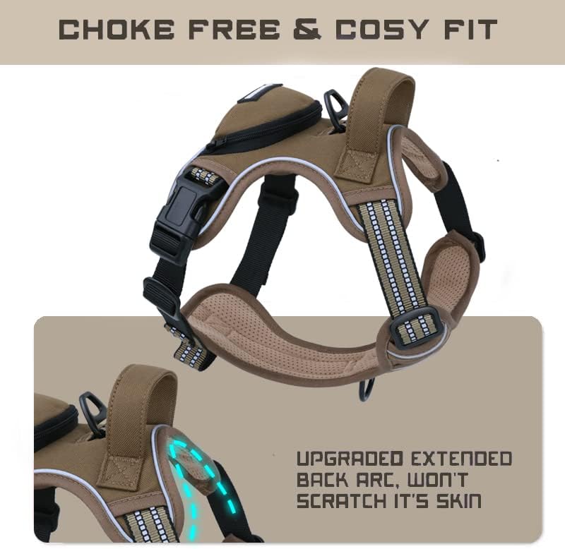 No Pull Dog Harness for Small Dogs, Adjustable No Choke Pet Vest with Dog Leash Fit Smart Reflective Pet Walking Harness for Training Easy Control Soft Handle Brown S