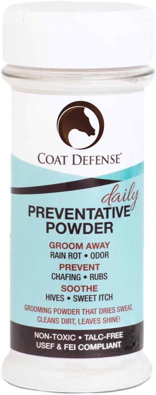 Coat Defense Daily Preventative Powder for Horses - Safe & Effective Equine Sweet Itch, Skin Funk, Scratches, & Rain Rot Treatment - Dry Shampoo for Horses, 8 oz Formula with All Natural Ingredients