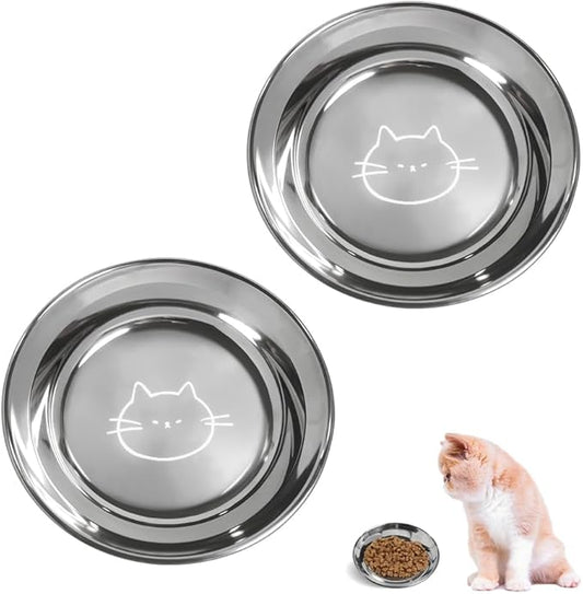 Stainless Steel Cat Bowls Food Dishes for Indoor Cats Cats Shallow Whisker Friendly 6.4Inches Cat Food Water Dishes Bowls Whisker Fatigue Relief Dishwasher Safe 2Pcs