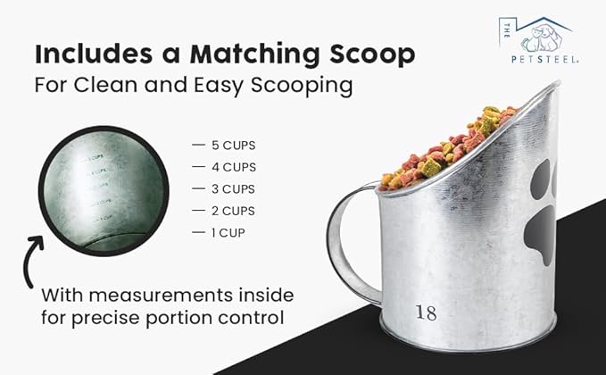 Small Dog 20lb Pet Food Storage Canister Dog Bin with Scoop – Durable & Airtight for Freshnesss, Minimalist Design & Recyclable, Small Metal Container for Kitchen Countertop