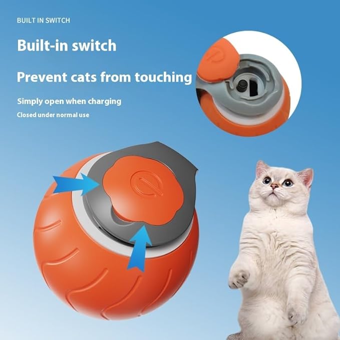 Interactive Cat Ball Toy Set, Three Speed Modes, Automatic Rolling Chase Ball with Fluffy Short Tail and LED Light, A Small Mice, Rechargeable
