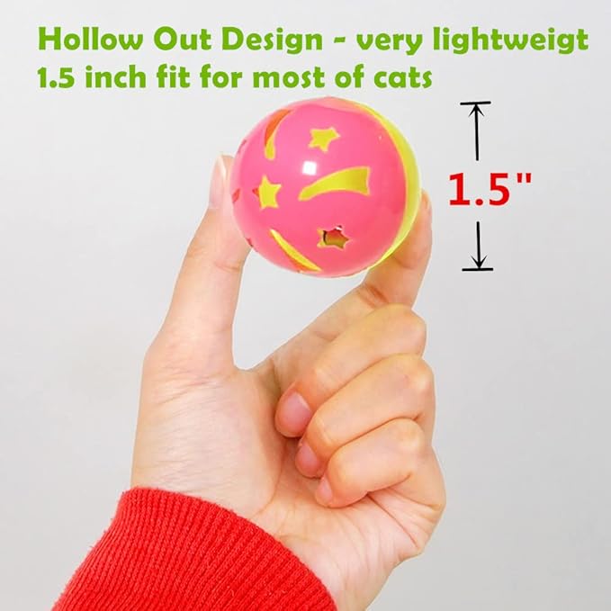 Cat Jingle Balls Toys 10Pcs 6 Styles for Indoor Cats - Plastic Lattice Cat Balls with Bells Kitten Rattle Toy, Gift Box and 1.5"