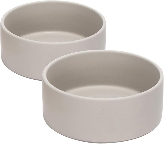 SPUNKYJUNKY 42OZ Ceramic Dog and Cat Bowl, Modern Cute Weighted Food Water Bowl for Replacement Grey (2 Pack)
