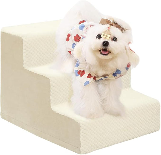 Dog Stairs for Small Dogs,13" H,3-Step Dog Steps for High Bed,Couch,Pet Stairs for Dogs and Cats Climbing with Non-Slip Bottom and Washable Cover,Beige