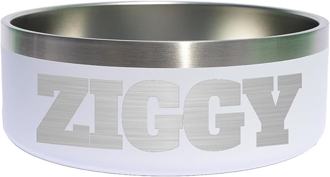 Custom Dog Bowl with Large Name - 304 Stainless Steel, Personalized Engraved, Nonslip, Custom Cat Bowl, Feeder, Pet Supplies, Food (White, Medium -32oz)