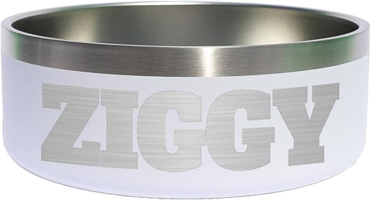 Custom Dog Bowl with Large Name - 304 Stainless Steel, Personalized Engraved, Nonslip, Custom Cat Bowl, Feeder, Pet Supplies, Food (White, Medium -32oz)