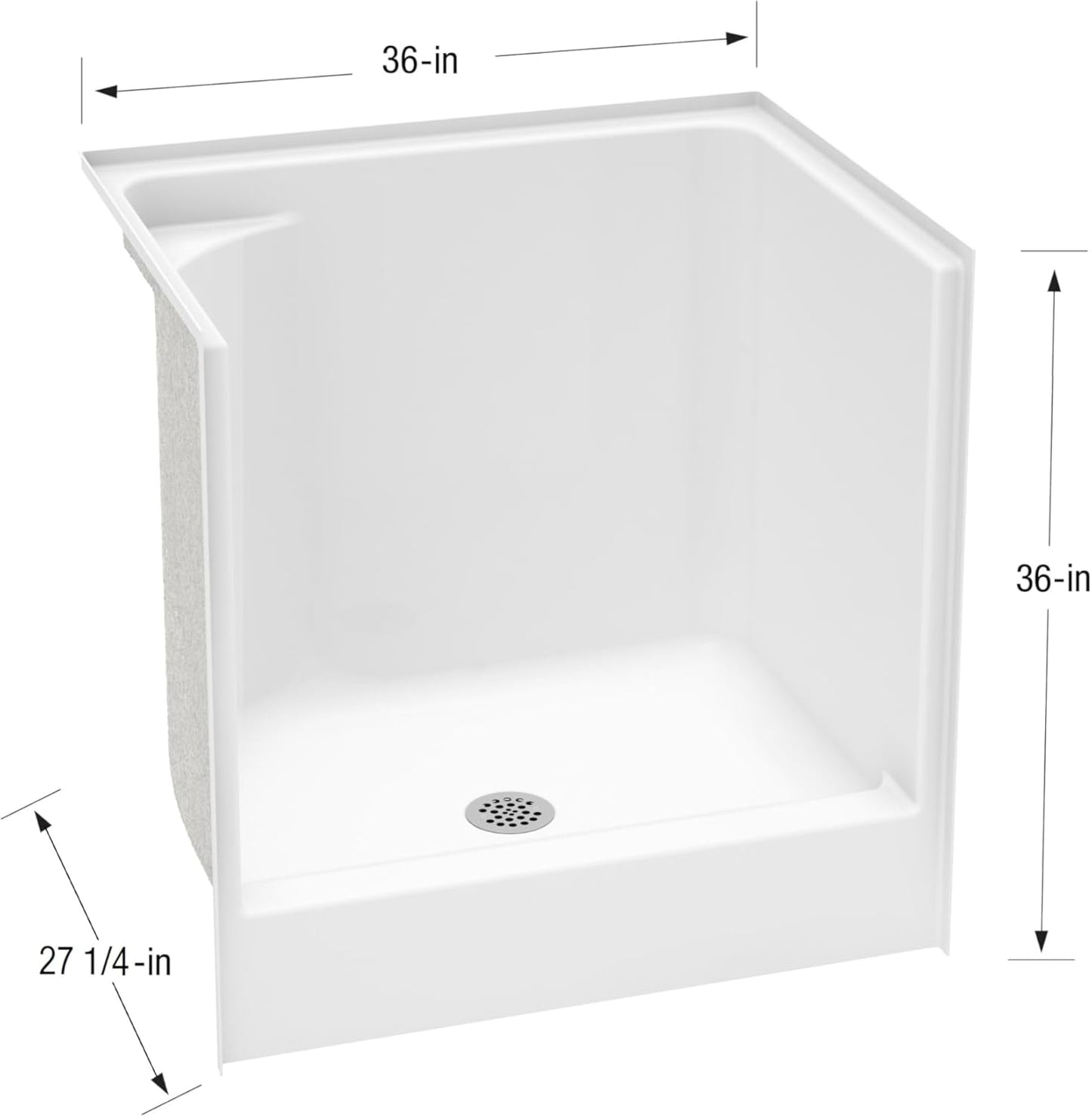 Laurel Mountain Odie 36" x 27" x 36" AcrylX Alcove Center Drain One-Piece Pet Shower in White with Hand-Held Sprayer in Matte Black