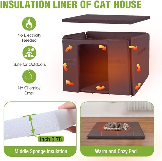 GUTINNEEN Outdoor Cat House Insulated Liner, Weatherproof Feral Cat Shelter for Outside, Wooden Indoor Kitten House, Stray Cat Home for Winter