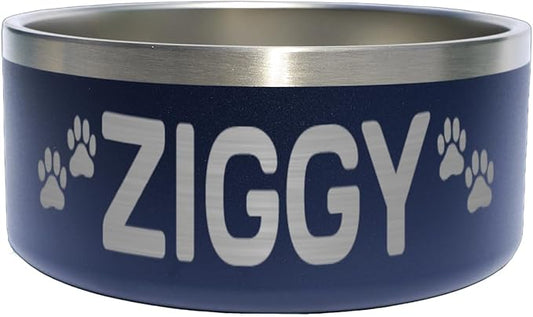 Custom Dog Bowl with Paws and Name - Engraved, Nonslip, Personalized, Custom Cat Bowl, 304 Stainless Steel, Feeding, Pet Supplies (Navy, Large -64oz)