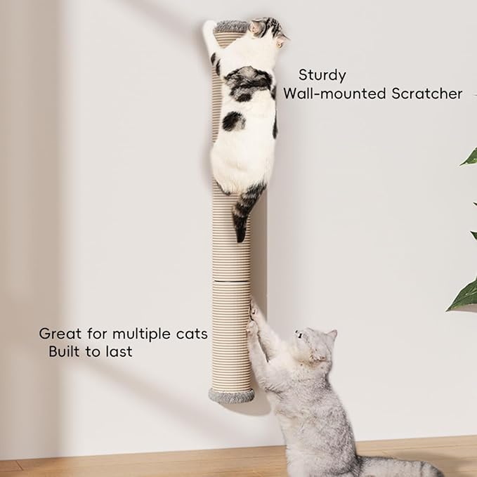 40" Wall Mounted Cat Scratcher, Sisal Scratching Post，Furniture for Indoor Cats, Tall and Sturdy Cat Climbing Pole for Large Cats