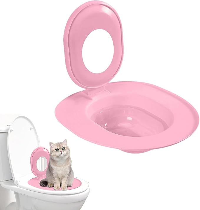 Cat Toilet Seat Training Kit,Removable Pet Toilet Training System,Washable Cleaning Pad for Cats,Reusable Plastic Trainer for Pet Cleaning,Portable Trainer for Home Pet Shop Pet Care (Pink)