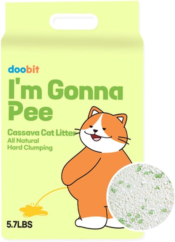 Cassava Cat Litter, I'm Gonna Pee, All Natural Plant-Based Ingredient, 100% Dust-Free, Super Clumping, Soft Texture, Mixable with Clay Cat Litter(5.7lb x 1pack)