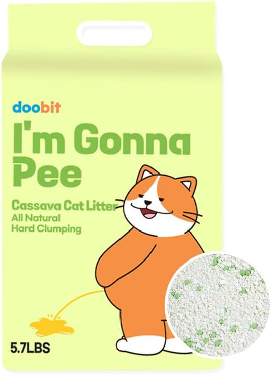 Cassava Cat Litter, I'm Gonna Pee, All Natural Plant-Based Ingredient, 100% Dust-Free, Super Clumping, Soft Texture, Mixable with Clay Cat Litter(5.7lb x 1pack)