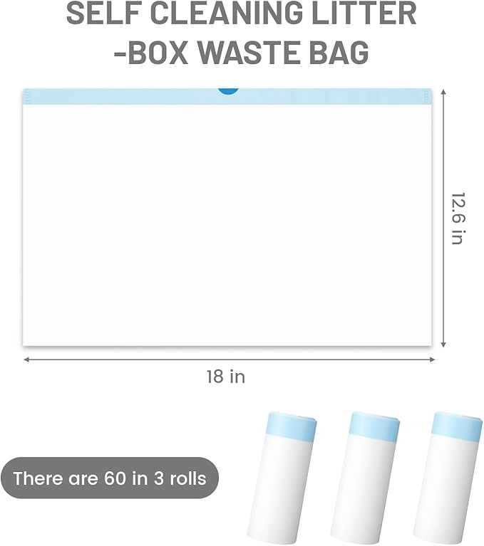 60pcs Cat Litter Bags for MeoWant MW-SC01/MW-SC02/MW-LR01 Self-Cleaning Cat Litter Box Liner, Automatic Self Cleaning Cats Waste Bags for Self-Cleaning Cats Liners with Drawstring Pet Waste Boxes Bag