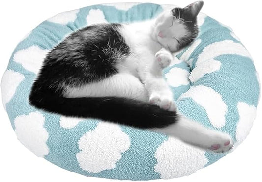 Whiskers & Friends Cat Bed, Cat Beds for Indoor Cats Washable, Orthopedic Soft Fluffy Round Calming Pet Bed for Small to Large Kitty Kittens & Dogs, Small Dog Beds & Furniture