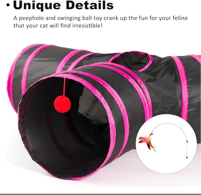 Pet Cat Tunnel Tube Cat Toys 3 Way Collapsible, Tunnels for Indoor Cats，Kitty Bored Peek Hole Toy Ball Cat, Puppy, Kitty, Kitten, Rabbit