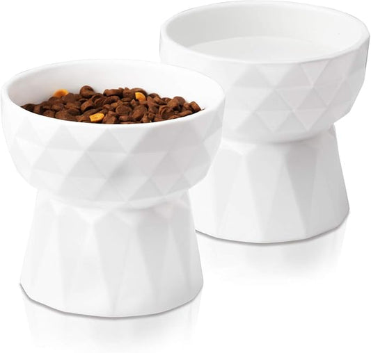 Frewinky Cat Bowls,Ceramic Cat Bowls Anti Vomiting,Raised Food and Water Bowl Set for Cats and Small Dogs,13.5 Oz