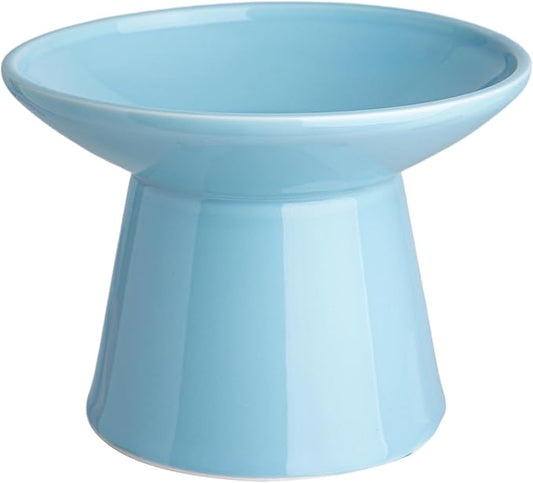 6.2 Inch Extra Wide Elevated Ceramic Cat Bowls, Food and Water Bowl Set for Elder Big Cats Small Dogs, Raised Design for Pet Easy Eating, Protect Cat's Spine Set of 1(Blue-1pc