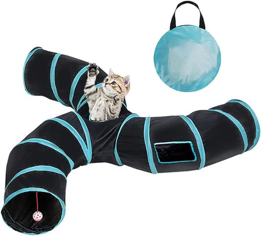 Cat Tunnel,3 Way Large Collapsible Tunnels Tube Upgrade with 4 Peek Hole,S-Shaped Maze House Play Toy Interactive Cat Toy for Cat Kitten Kitty Rabbit
