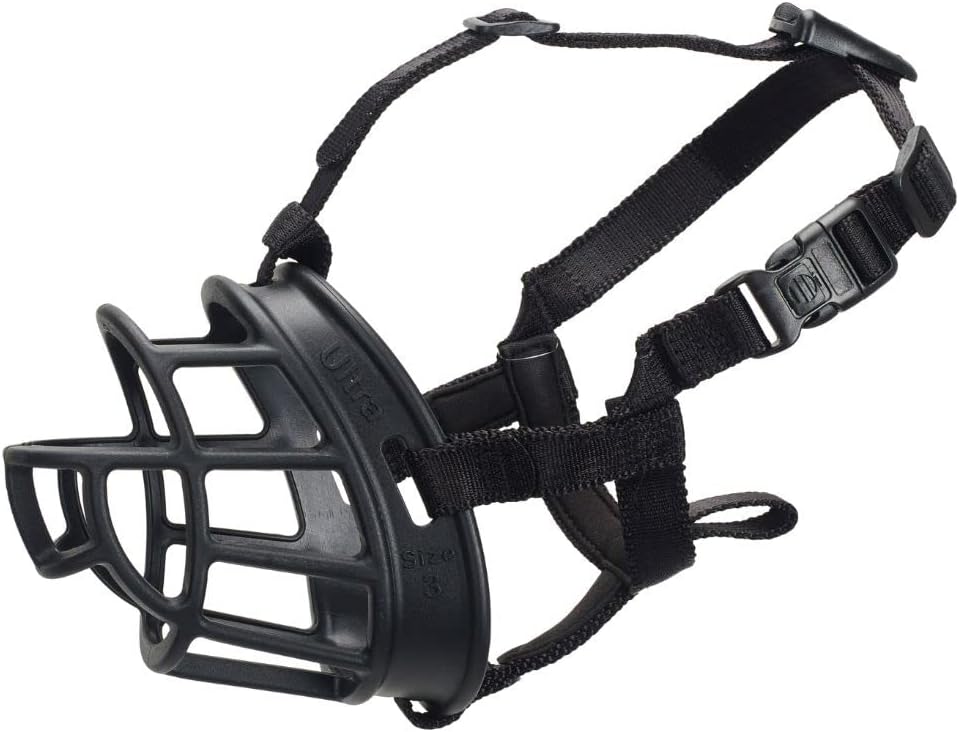 BASKERVILLE ULTRA MUZZLE - Patented Humane Design, Breathable, Dog can Pant and Drink, Adjustable, Padded, Training Muzzle for Medium-sized Dogs, Prevents Biting, Wildlife Scavenging (Size 3, Black)