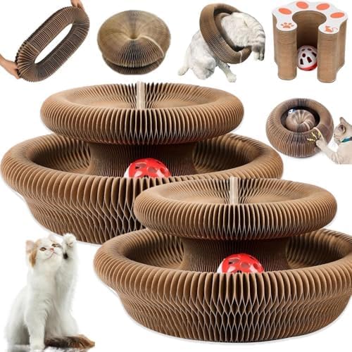 2PC Kitty Curls Cat Scratcher,Magic Organ Cat Toy,Cat Scratcher for Grinding Claw Cardboard Cat Toys,Interactive Scratch Pad with Toy Ball