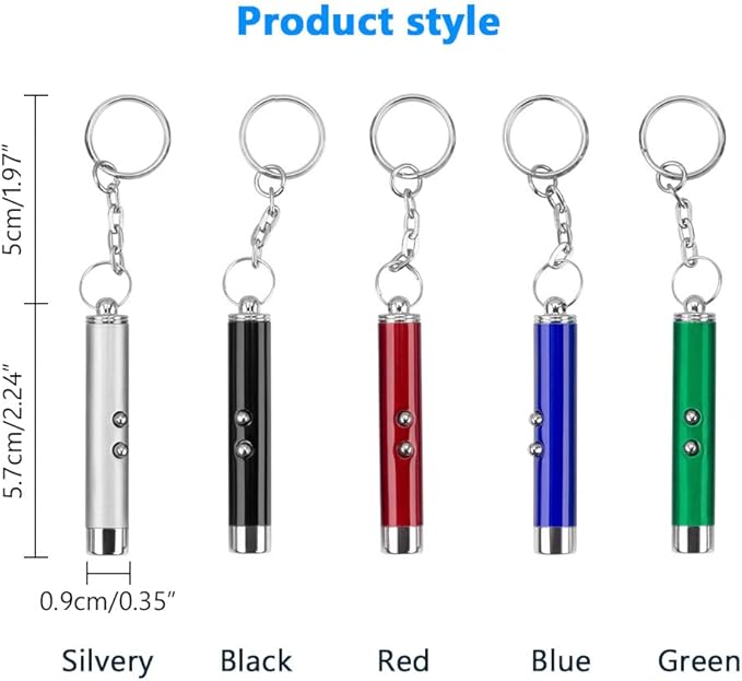 6PCS Cat Toy Mini Red Laser Pointer Cat Dog Interactive Training Tools White LED Torch Light with Keychain