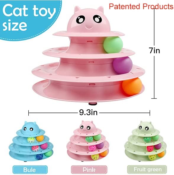 UPSKY 20 PCS Cat Roller 3-Level Turntable Set with Teaser, Mice, Spring and Balls Toys for Indoor Kittens