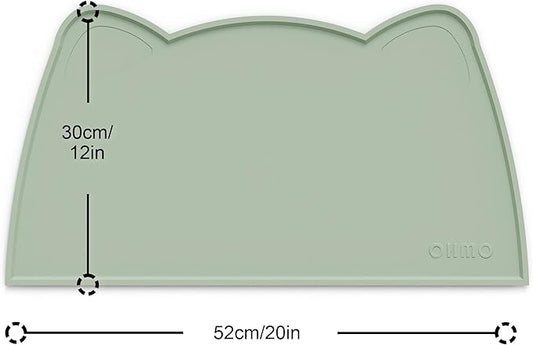 OHMO - Cat Food Mat, Silicone Pet Feeding Mat for Floor Non-Skid Waterproof Dog Water Bowl Tray, Easy to Clean Pet Placemat (Sage Green, 20 * 12'')