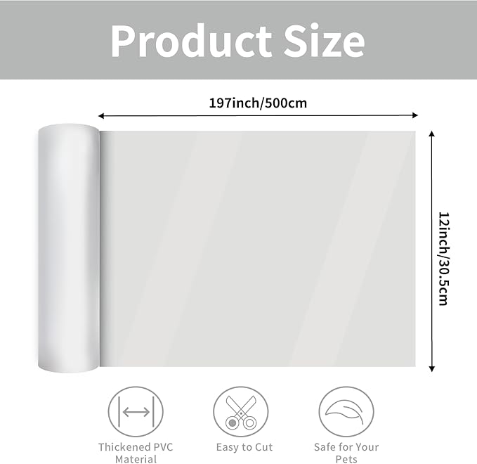 Anti Cat Scratch Furniture Protector, 12" × 197" Couch Protector from Cat Claws, Door Protector from Dog Scratching, Transparent Self-Adhesive for Furniture, Doors, Walls, Great for Sofas and Chairs