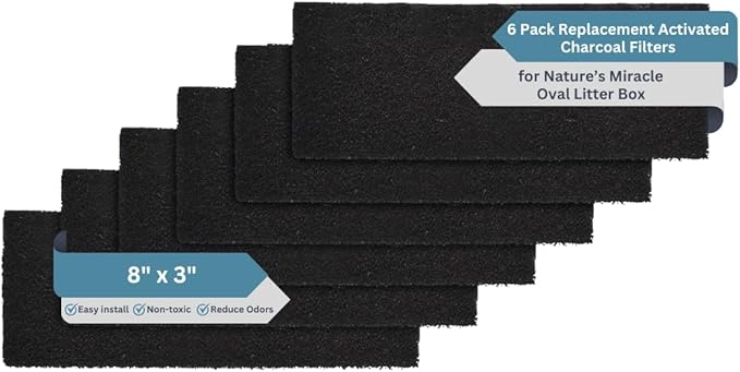 6-Pack Activated Carbon Litter Filters - 8" x 3" Oval Cat Litter Filters Replacement for Odor Elimination - Compatible with Nature Miracle Corner Box & Other Models, USA Made