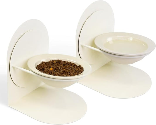 2-Pack Adjustable Cat Bowls with Magnetic Iron Stand & Ceramic Bowls – Dual Height & Angle Adjustable, Non-Slip Design for Comfortable Feeding