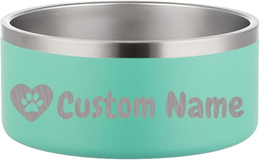 Custom Personalized Dog & Cat Bowls - Stainless Steel Non-Slip Water & Food Dishes - Easy to Clean, Dishwasher Safe - Small, Medium, Large Sizes (Green)