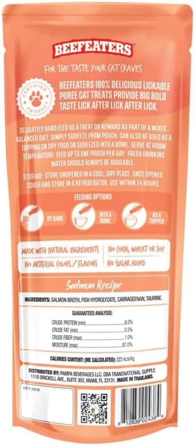 Beefeaters Cat Treats Lickable Puree 1.59oz (12-Pack) – Chicken, Grain-Free, Taurine-Enriched, Ideal for Training & Interactive Feeding