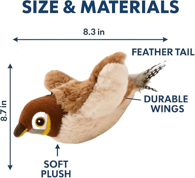 Toys Rechargeable Flapping Bird Sparrow, Lifelike Chirp Tweet, Touch Activated Kitten Toy Interactive Cat Exercise Toys for All Breeds Cat Kicker Catnip Toys (White Faced Sparrow)