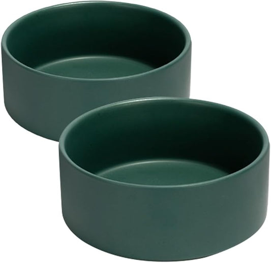 SPUNKYJUNKY 28.7OZ Ceramic Dog and Cat Bowl, Modern Cute Weighted Food Water Bowl for Replacement Green (2 Pack)