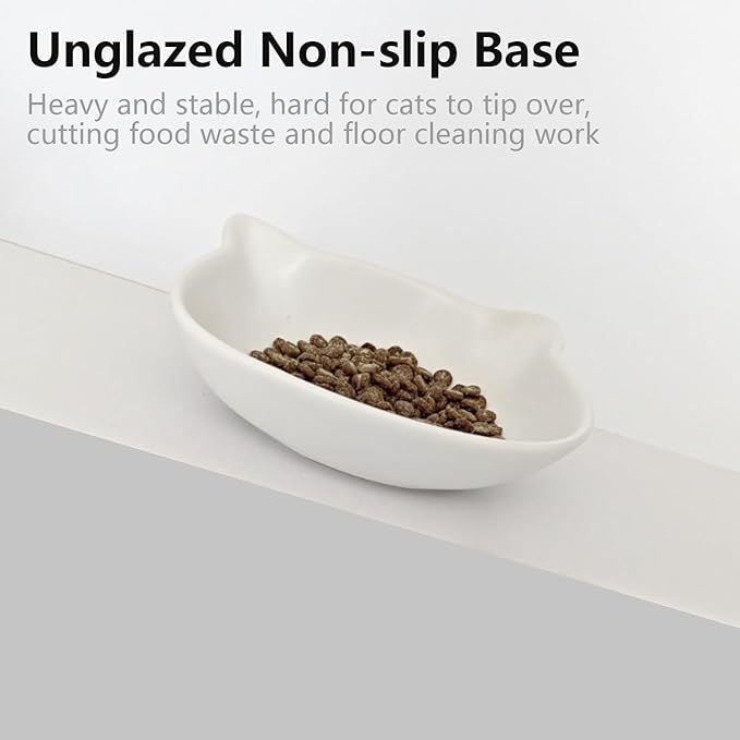 Ceramic Shallow Cat Food Bowls,Whisker Friendly Small Cat Dishes for Indoor Cats Kitten Set of 2