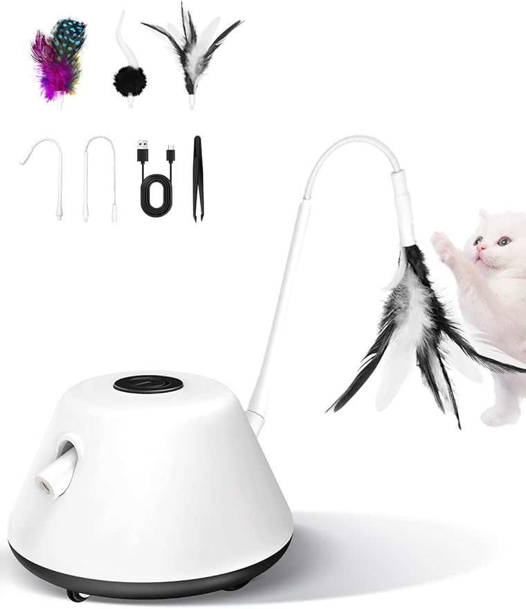 Automatic Interactive Cat Toys for Indoor Cats with Removable Feathers,3 Speed Play Modes,Smart Standby,USB Powered,Rubber Wheels for Adult Cats Kitten to Keep Busy Exercise,CT01-K