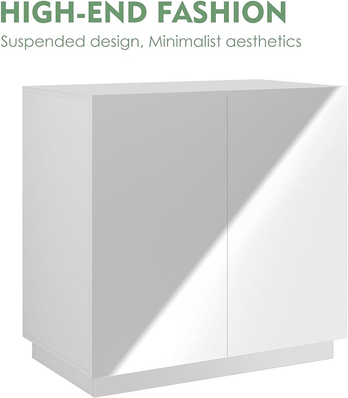 Large/Tall Litter Box Enclosure, Modern Wooden Litter Box Furniture for XL Litterbox with Hidden Storage as Sideboard Cabinet (White)